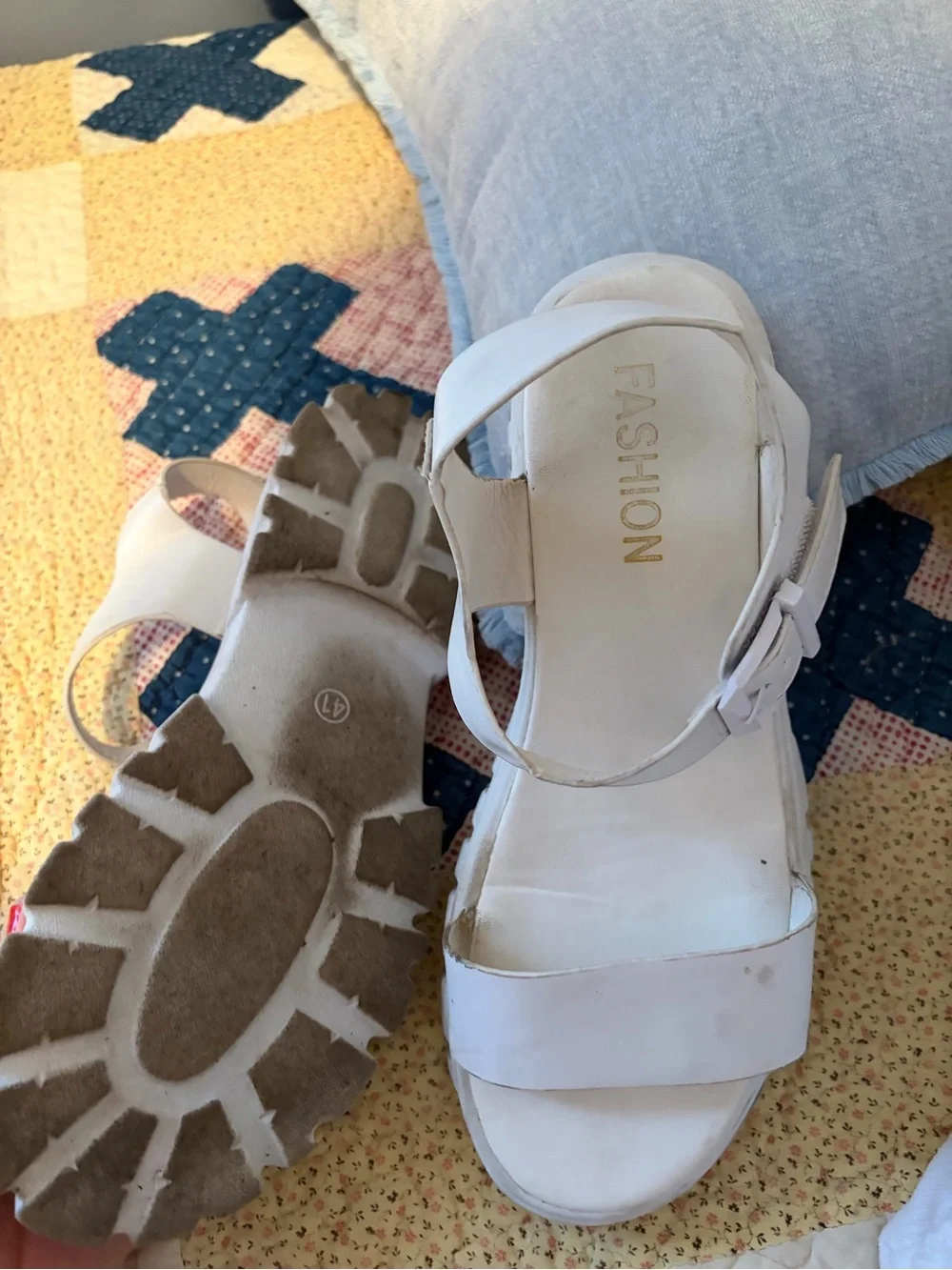 Fashion Nova White Platform Buckle Sandals